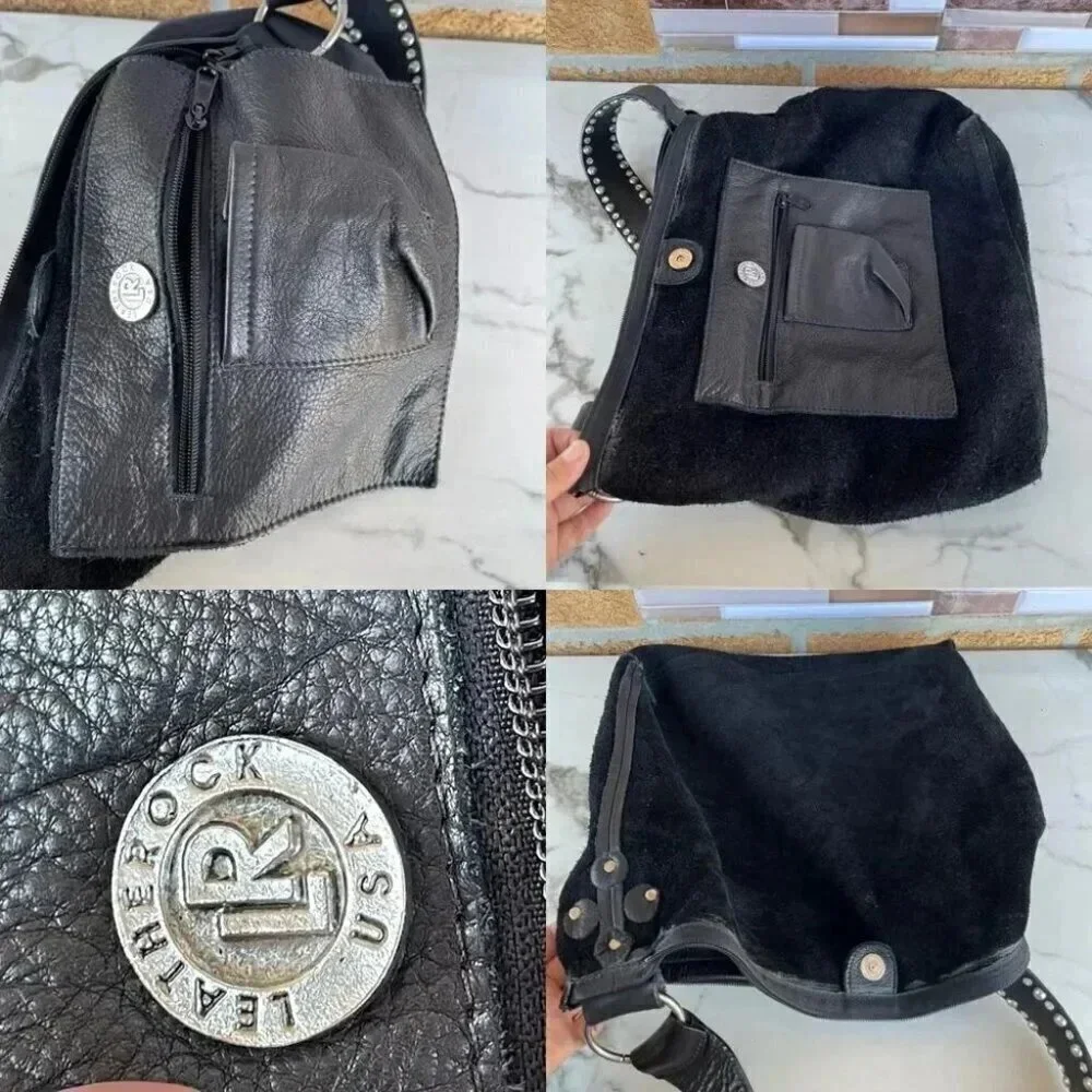 Leather rock usa black leather bag